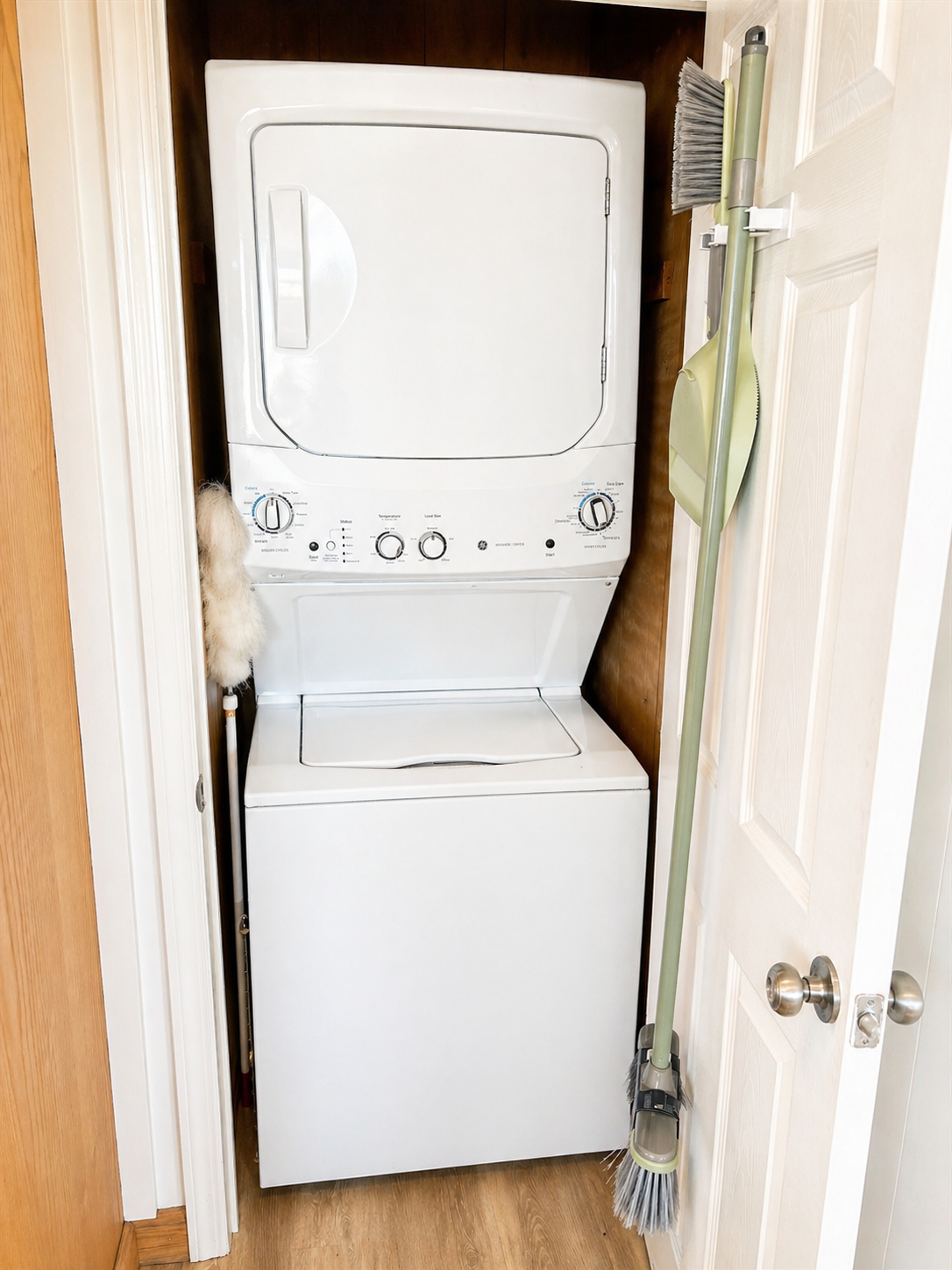 Includes an in-unit washer and dryer, along with an ironing board.