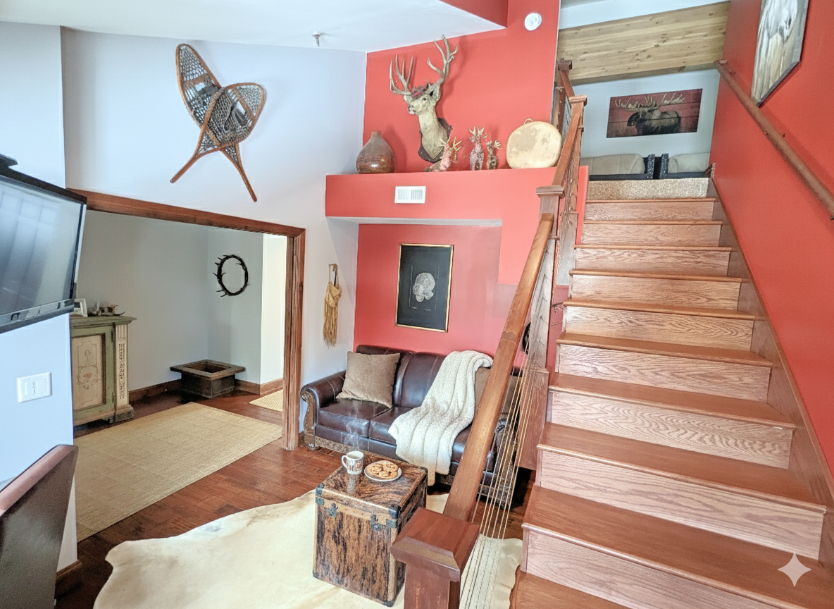 There are really three living rooms/dens in this Deer Valley condo!  This is the 2nd spot that has a sofa bed.  The stars lead up to the 3rd living area where there is a another large sectiona
