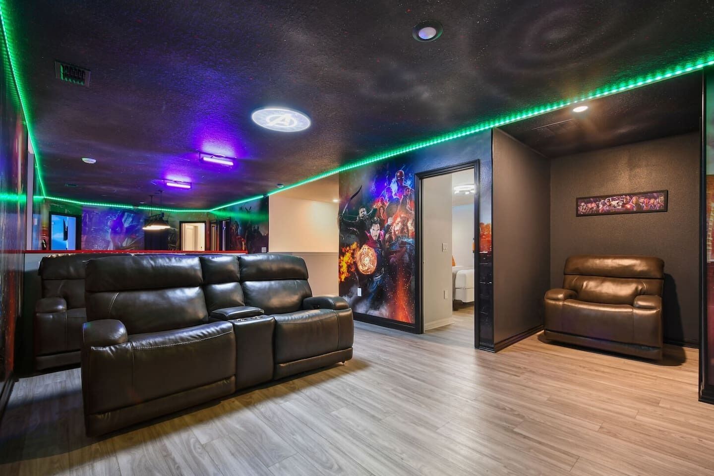 Immerse yourself in the ultimate Marvel-themed movie theater room, where epic design meets cinematic adventure!
