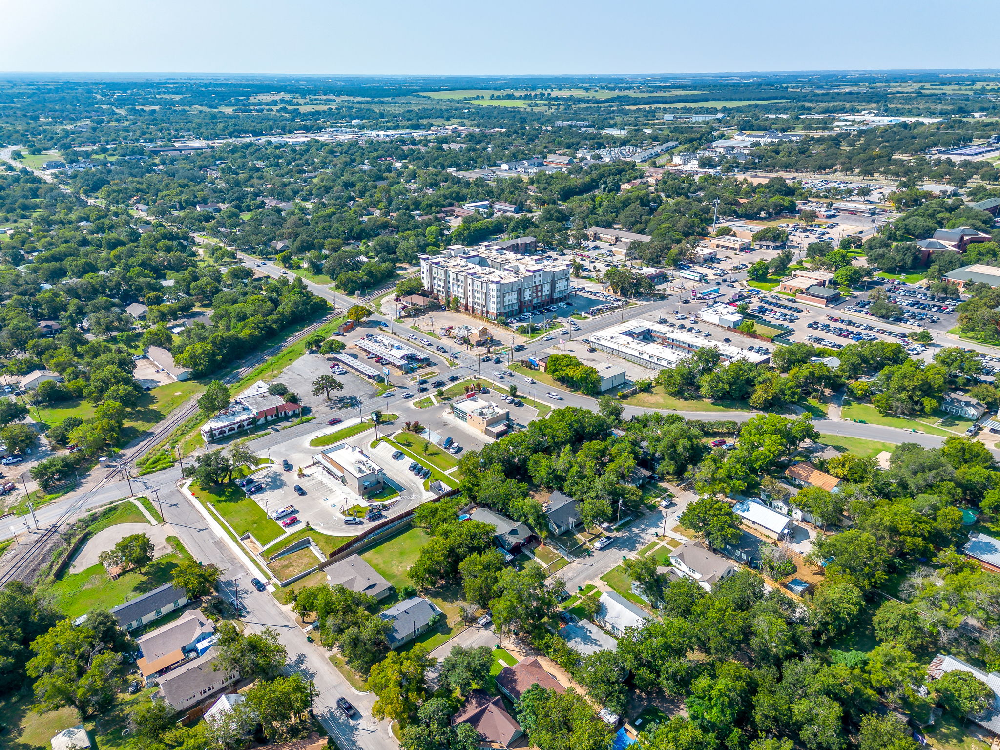 Stay close to it all! This aerial view shows how centrally located you are — near TSU, downtown, and Stephenville's top spots.