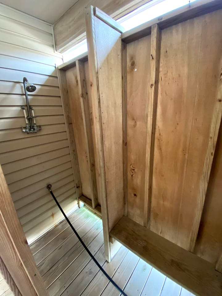 Convenient outdoor shower after the beach.