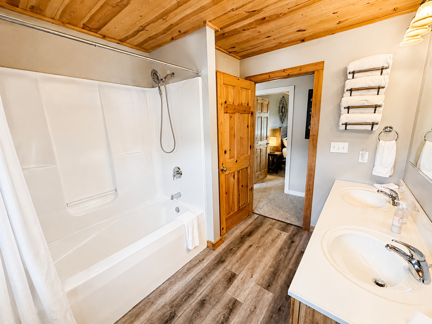 Full bathroom with a shower and tub combination just steps from the two upstairs bedrooms makes life easy.
