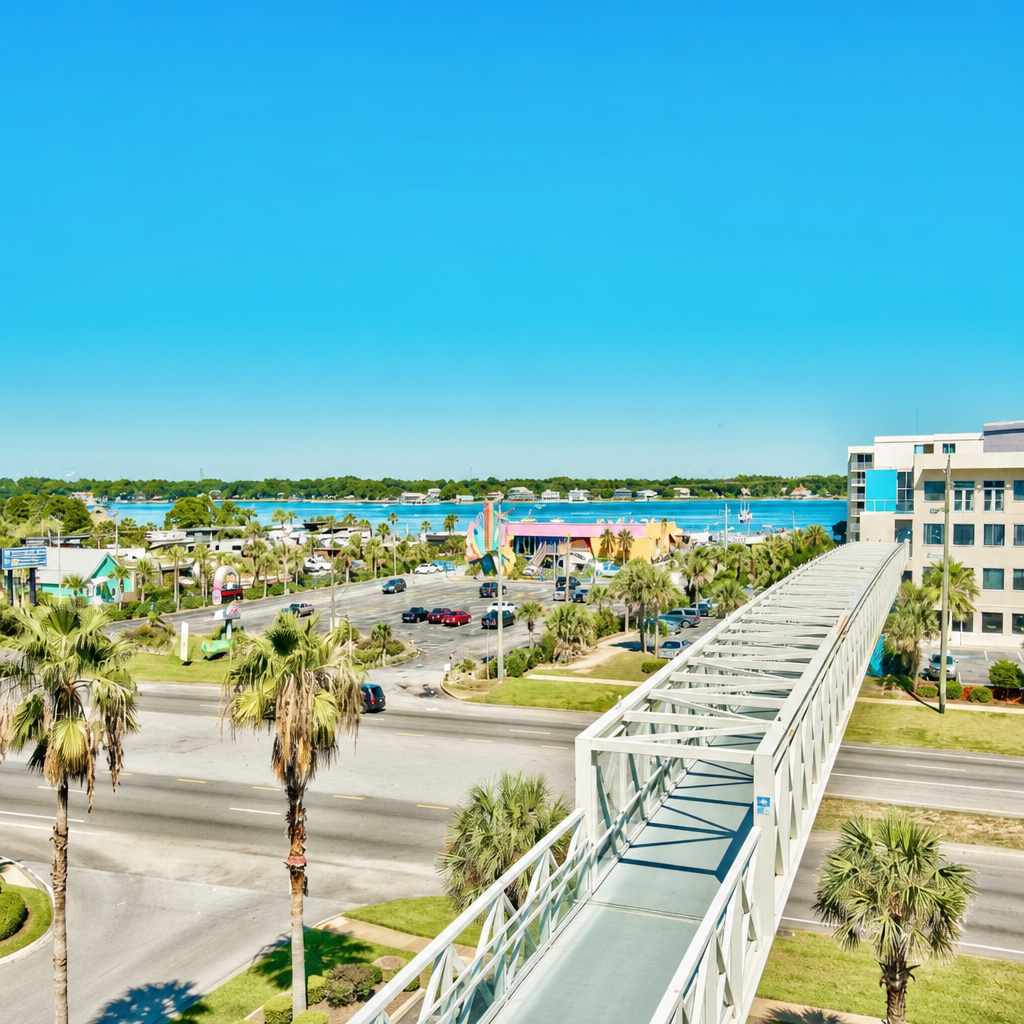 Convenient Sky Bridge provides easy access to the beautiful Emerald Coast Beach