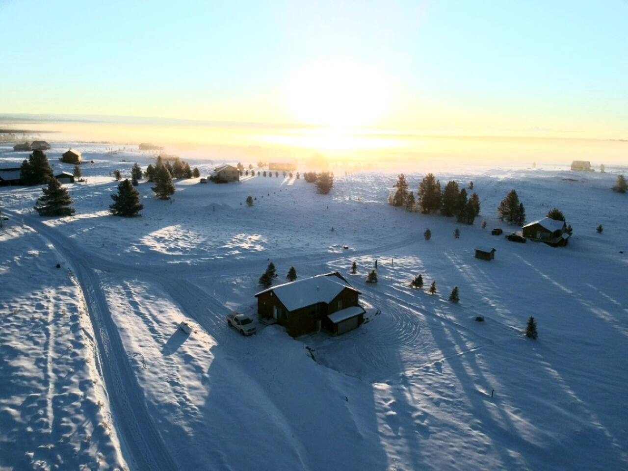 Sunrise and Aerial view of the neighborhood