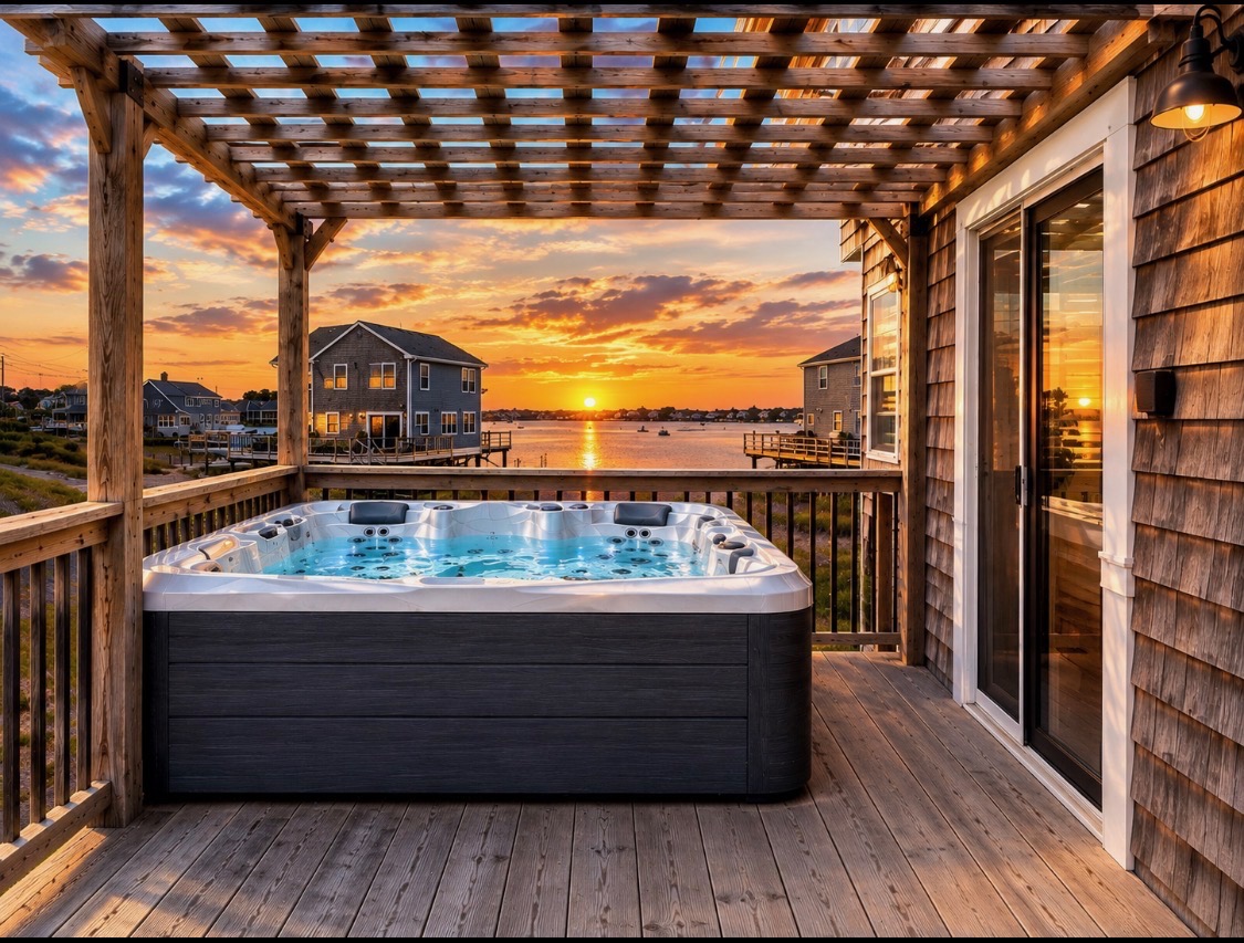 Enjoy the new hot tub during the picture perfect sunrise and sunset!