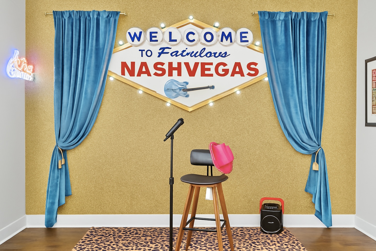 Gold Glitter NashVegas Mural for karaoke and selfies