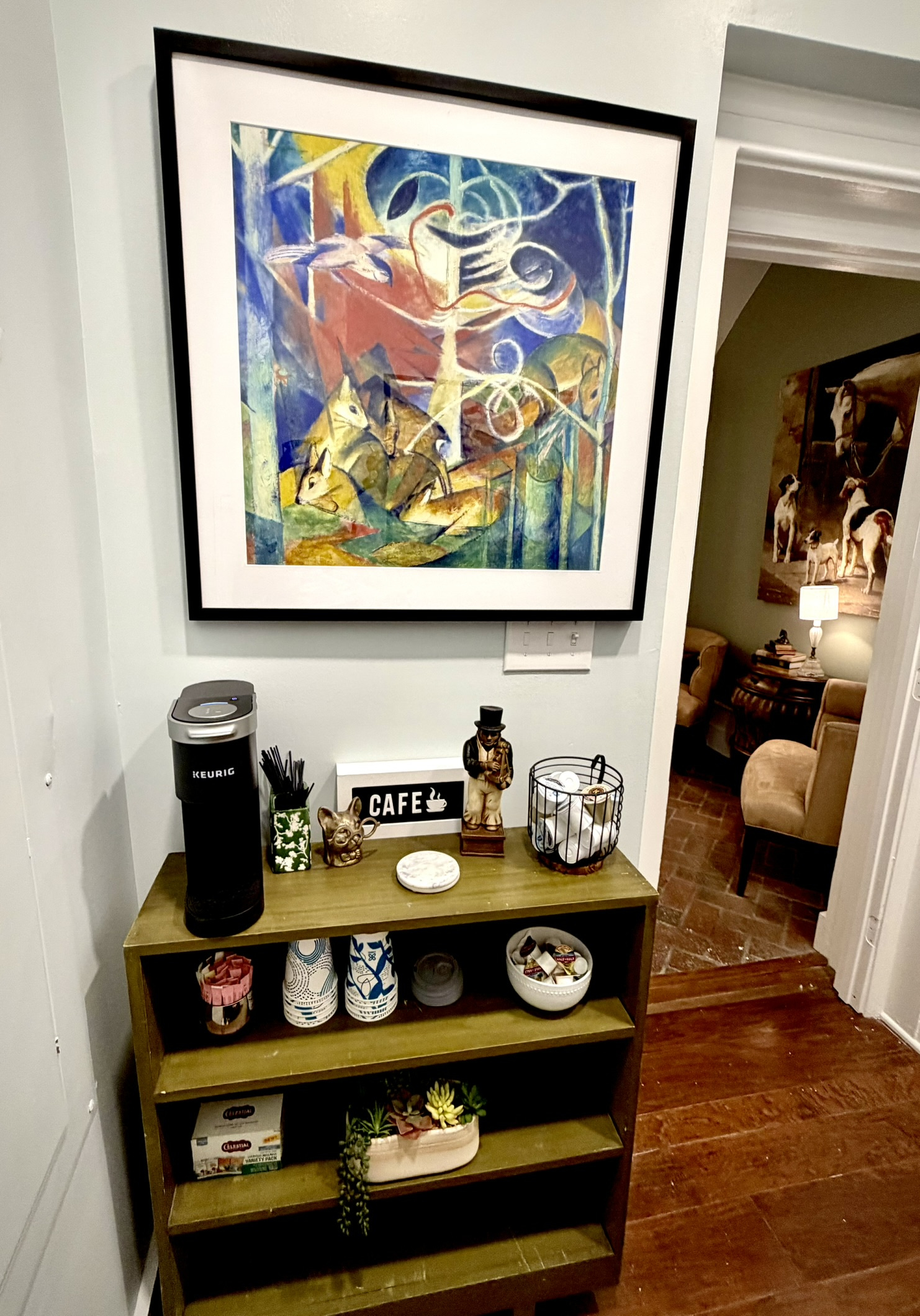 Coffee bar in shared workspace off the foyer.