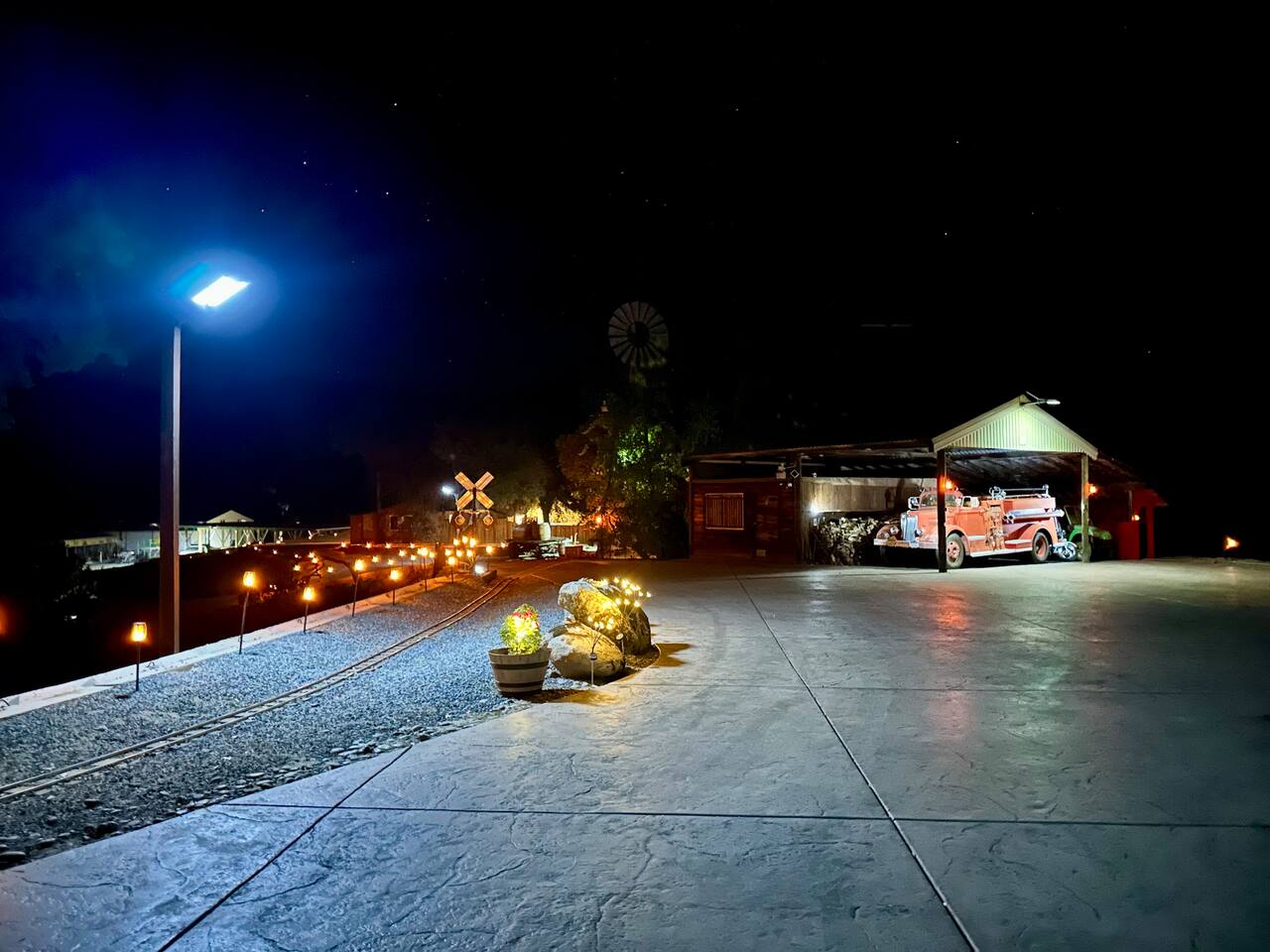 Driveway and historical fire truck