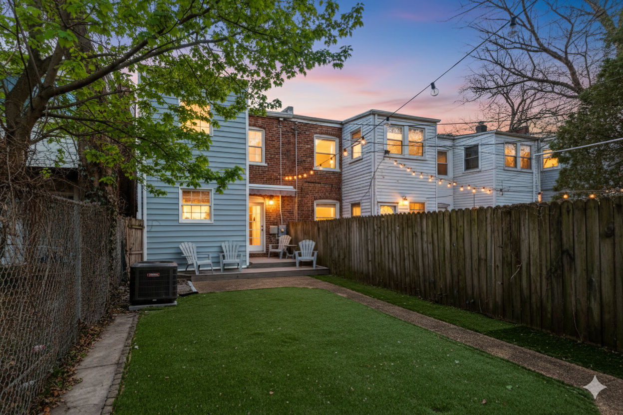 Charming Outdoor Retreat: Enjoy gatherings under string lights in this expansive backyard oasis!
