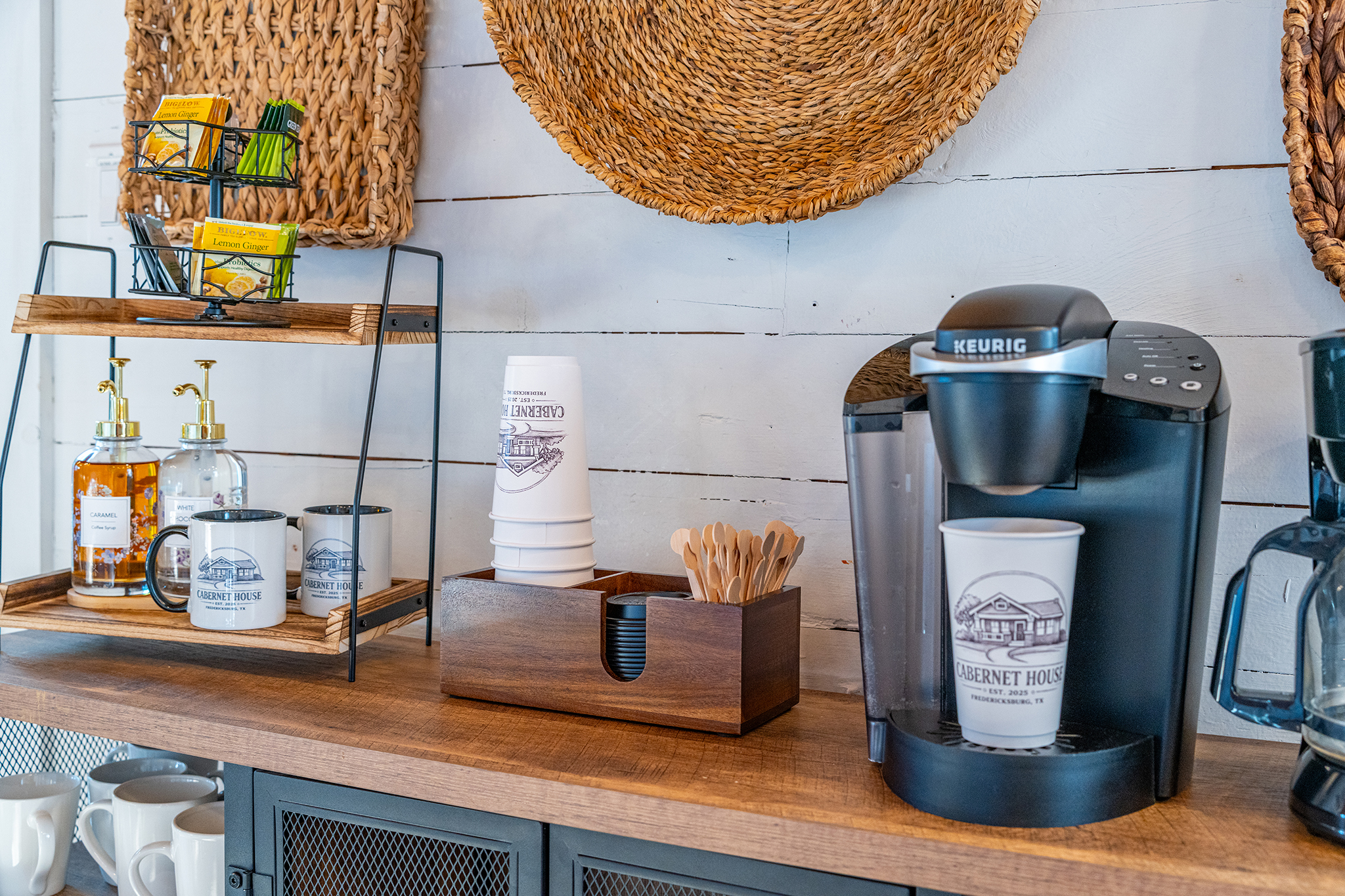 Start your mornings right at our coffee station stocked with everything you need for the perfect cup before a day in Fredericksburg. 