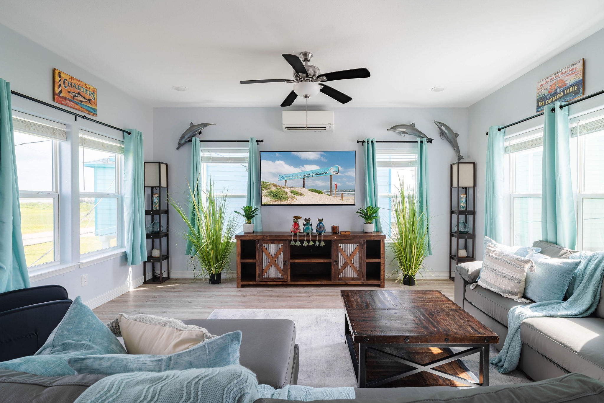 Living area with big-screen Smart TV — movie night, Sunday football, or the rainy-afternoon backup plan.