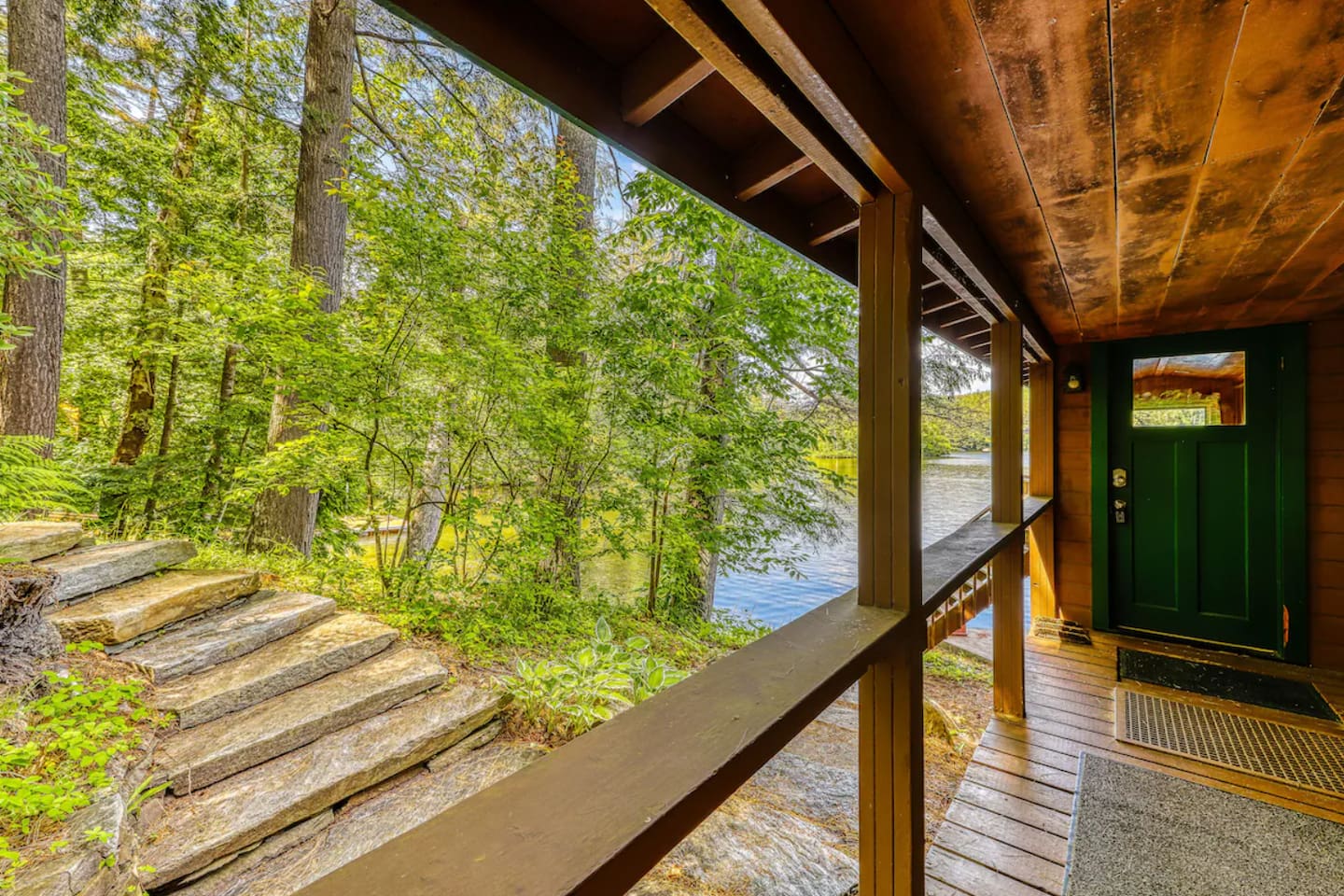 Take a peaceful stroll along the covered walkway, surrounded by nature and just steps from the lake.