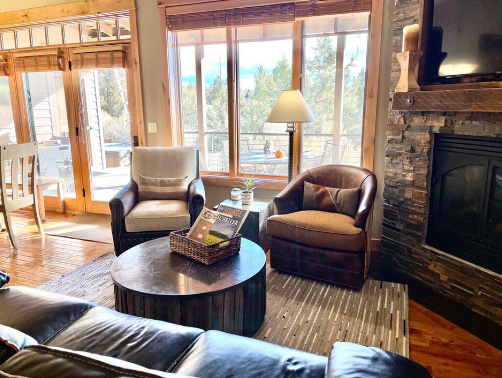 Great room with fireplace & TV