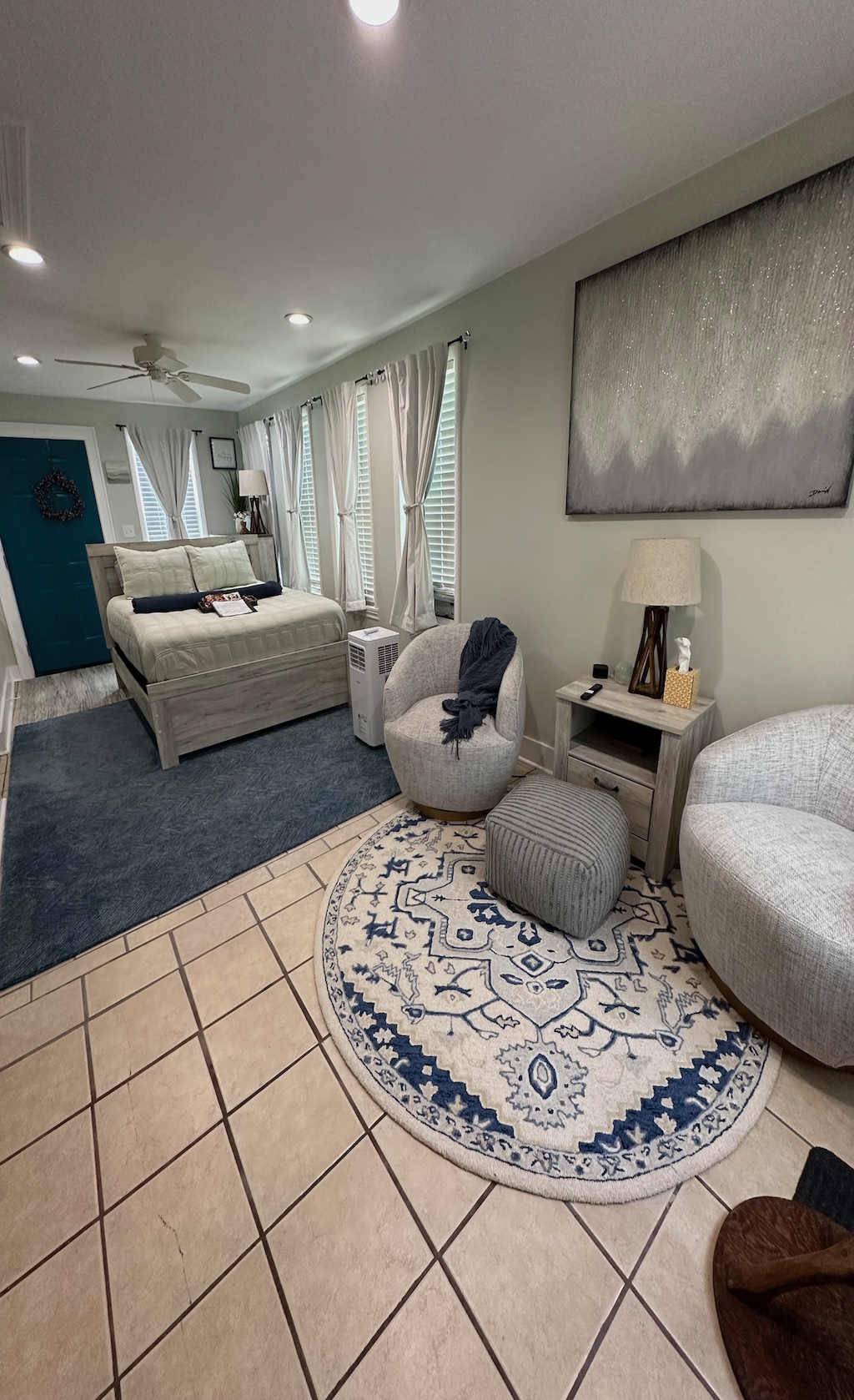 Loft sitting area and queen bed