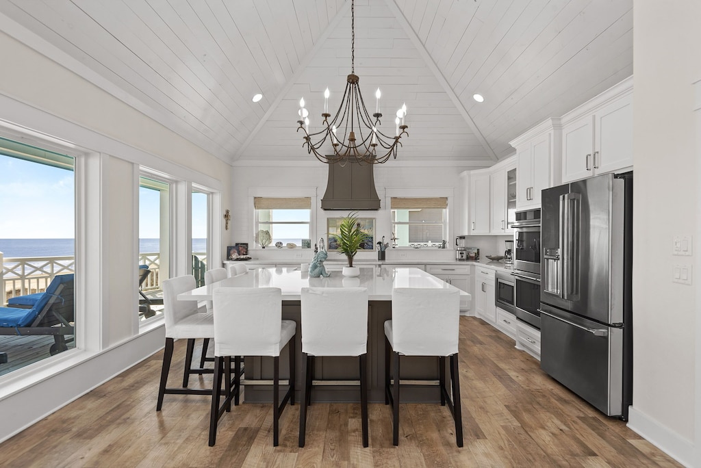 This oversized kitchen island seats 10 comfortably.