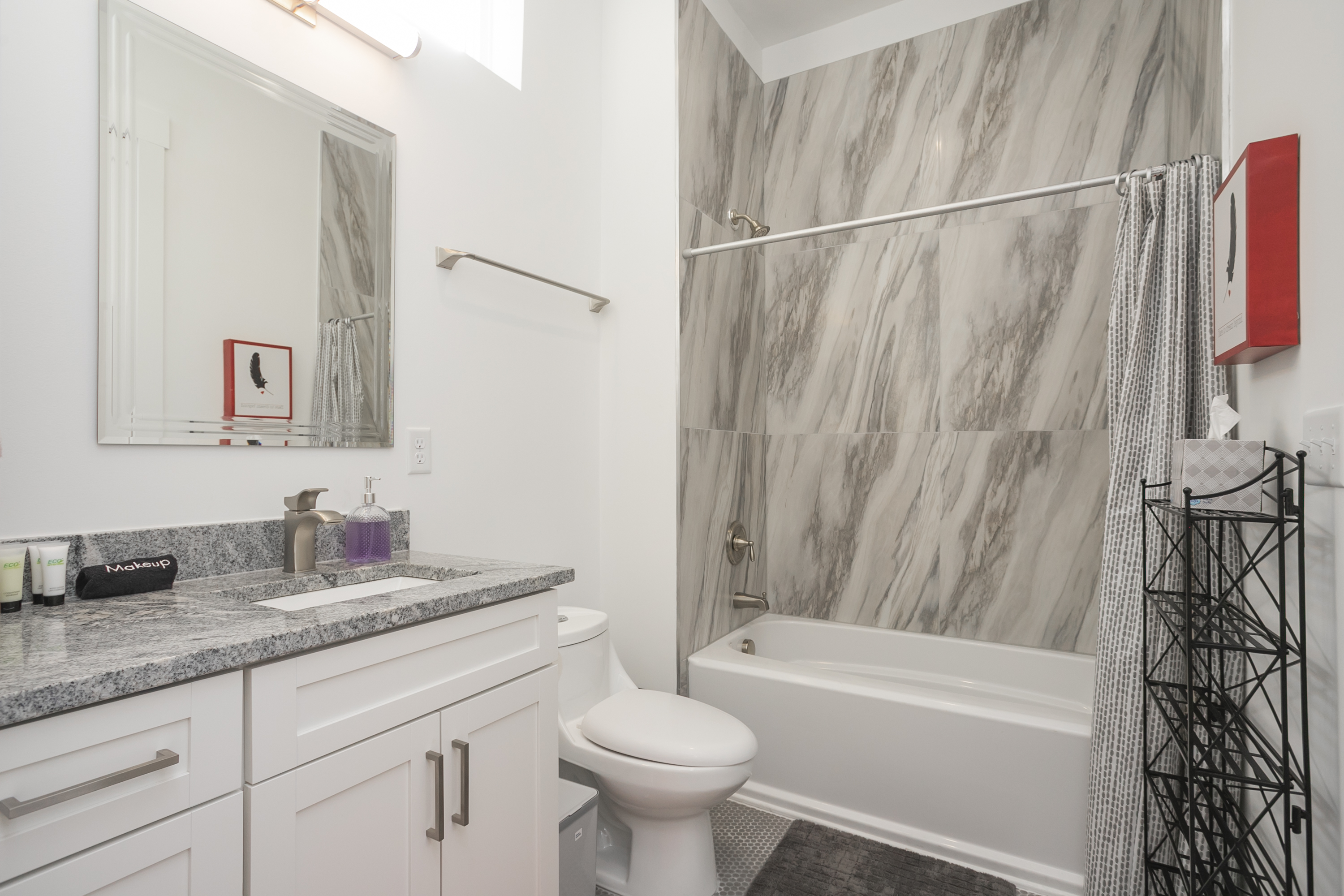 Plenty of space in The Legends ensuite Bath. Guests may also access this bathroom through the hallway. 