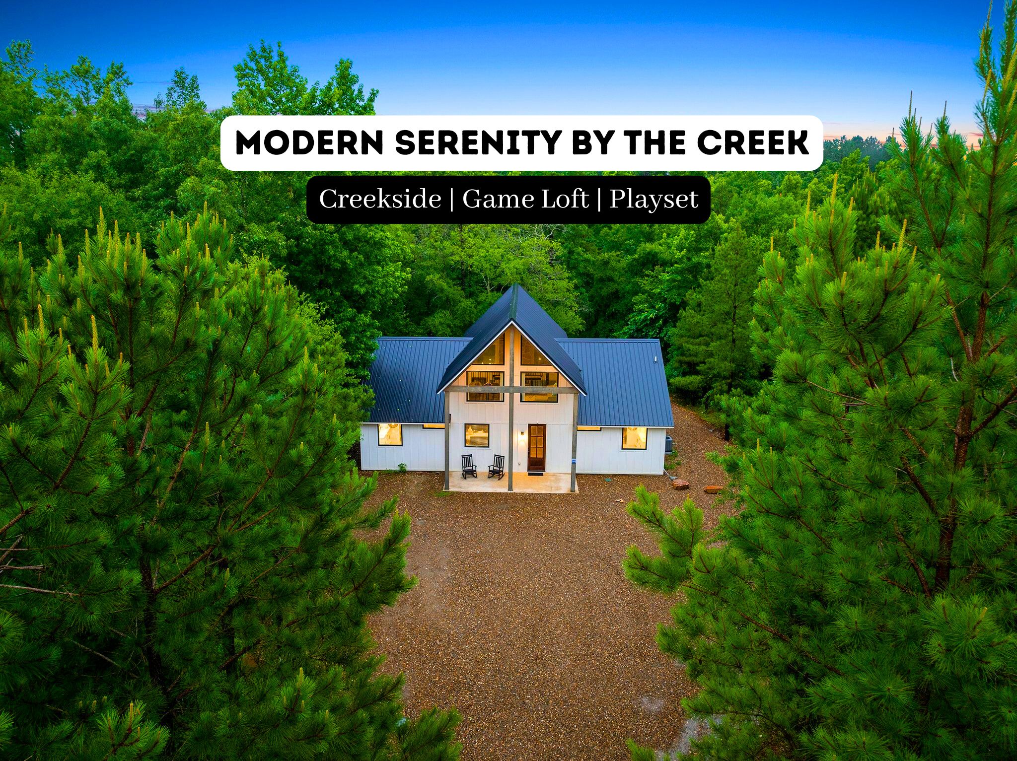 Welcome to Modern Serenity by the Creek, your tranquil and stylish retreat nestled in nature’s embrace.