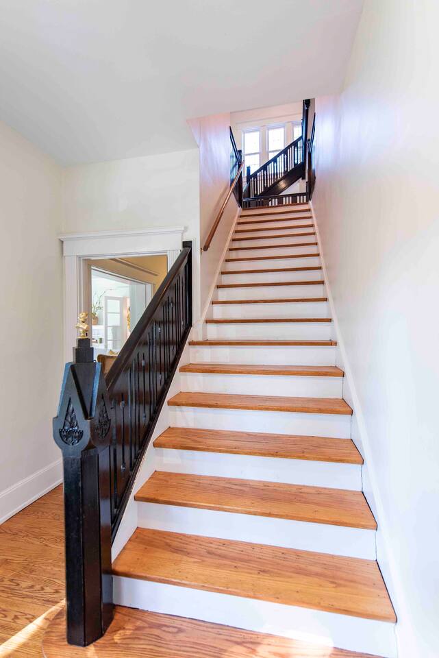 Entering through the front door, you will have access to the 2nd level up these stairs.  The first floor is closed off by a door and left unrented.
