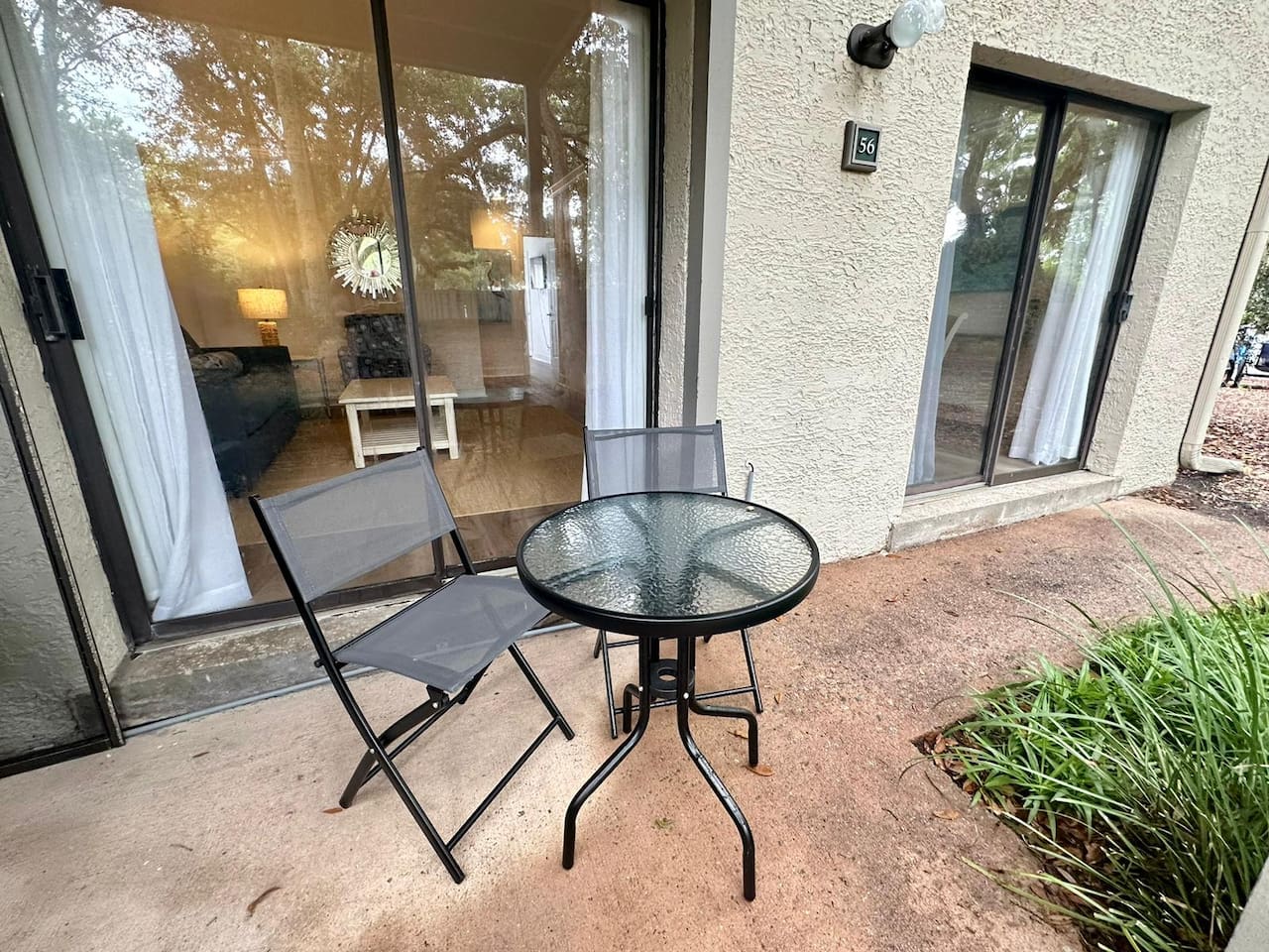 Patio table outside the living room