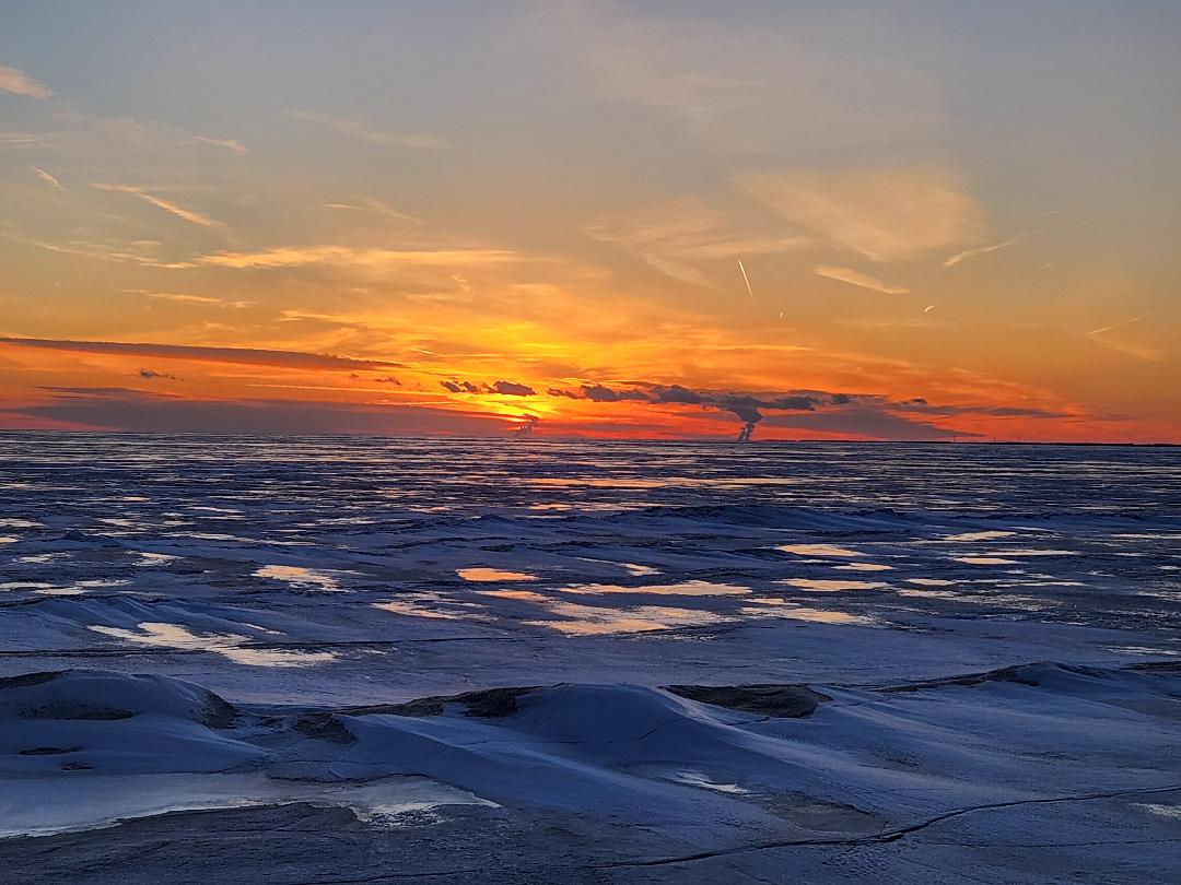 Winter provides a dramatic scene on the frozen shores of Lake Erie.