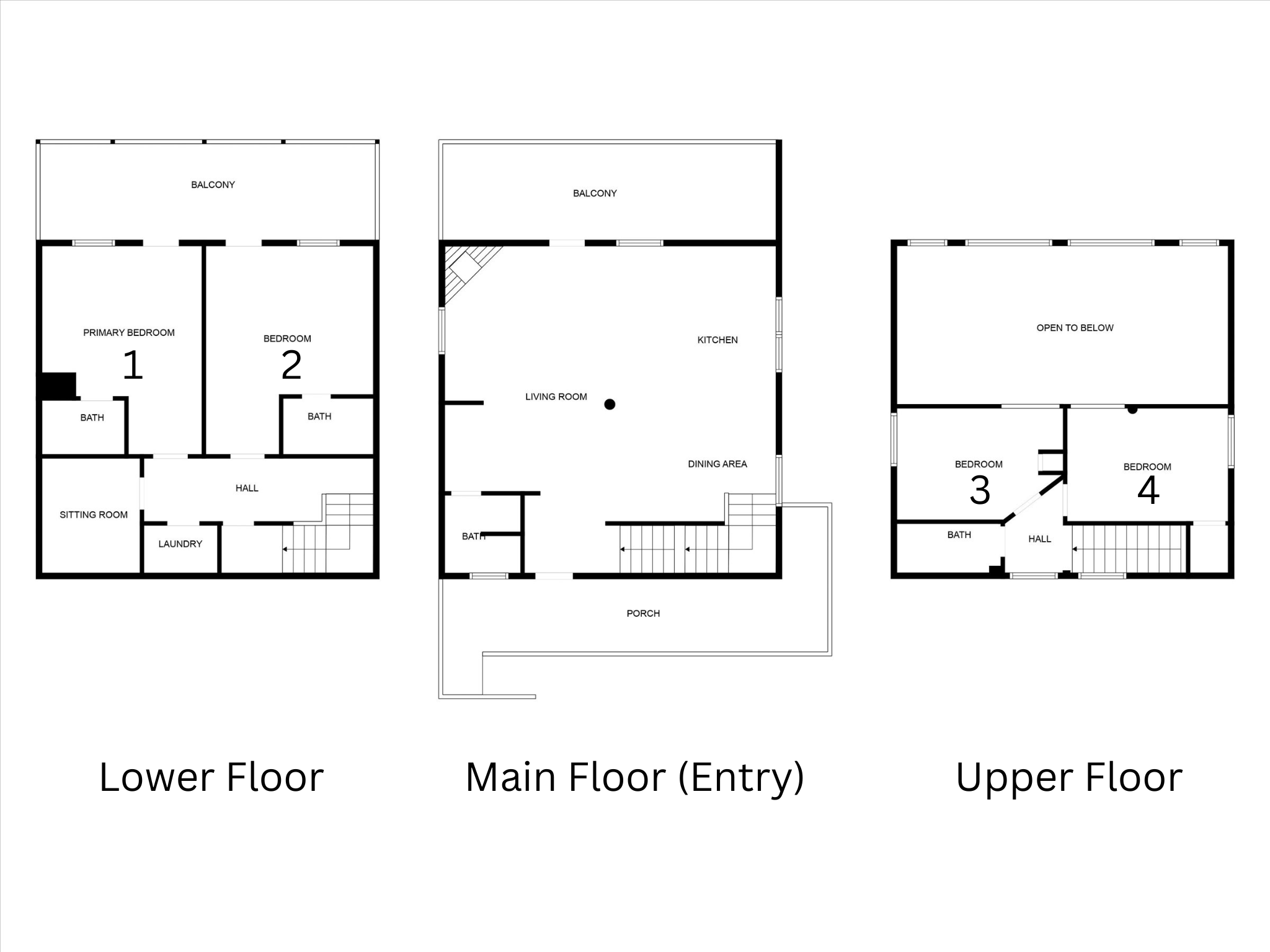 3 Floors:  Enter on the Main (2nd) floor, and take stairs to the Lower or Upper floors.