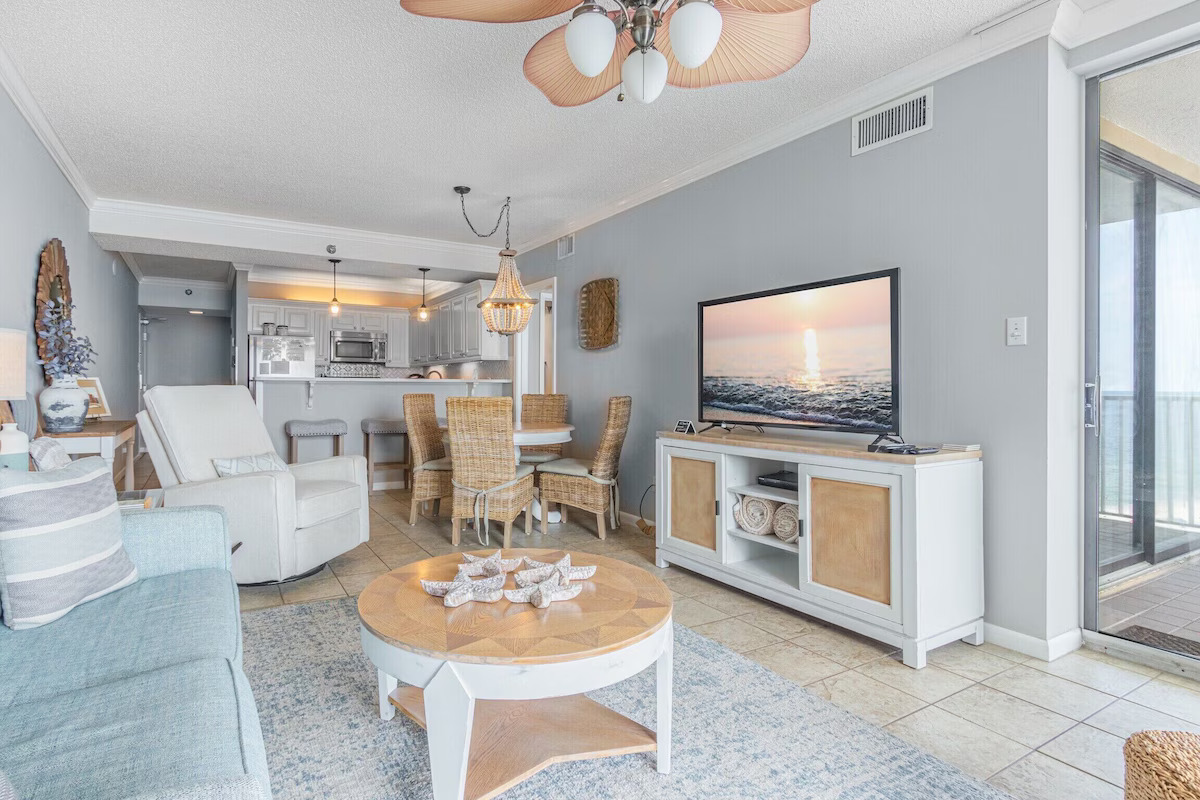 Comfortable living room with space to move around.