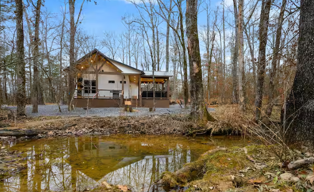 Cabin views overlooking the tranquil pond