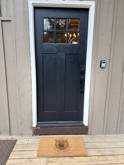 Welcome to The Velvet Moose—guests enjoy convenient self check-in through the private entrance.