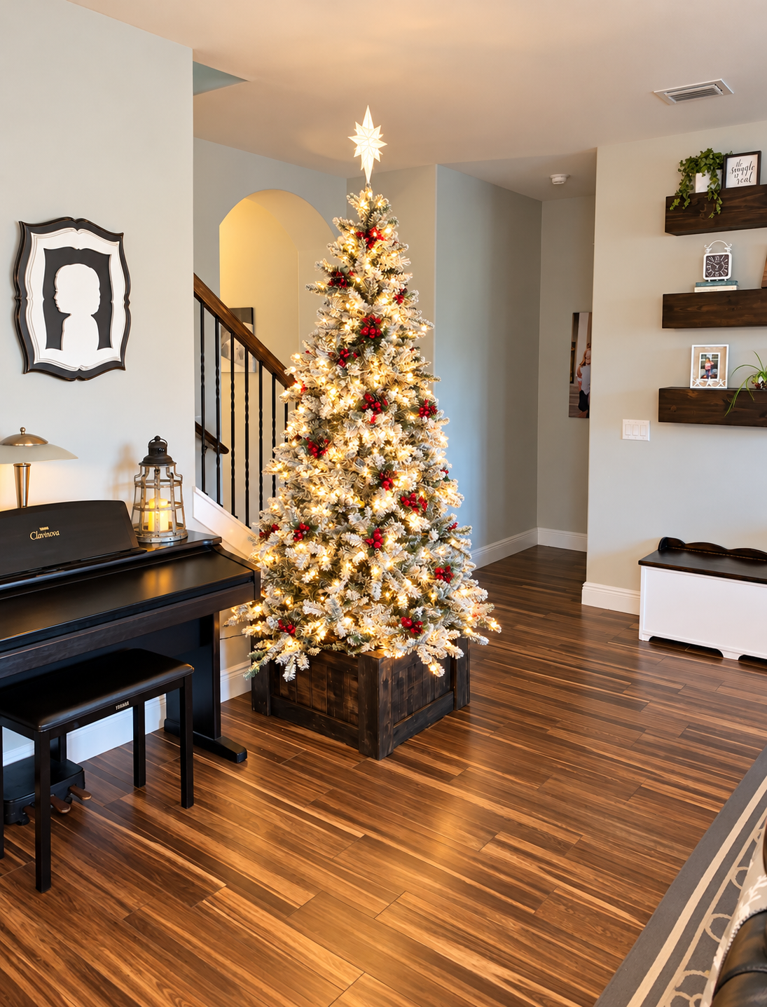 Christmas decor set up before Thanksgiving week, or the following week if Thanksgiving guests prefer no holiday decor.