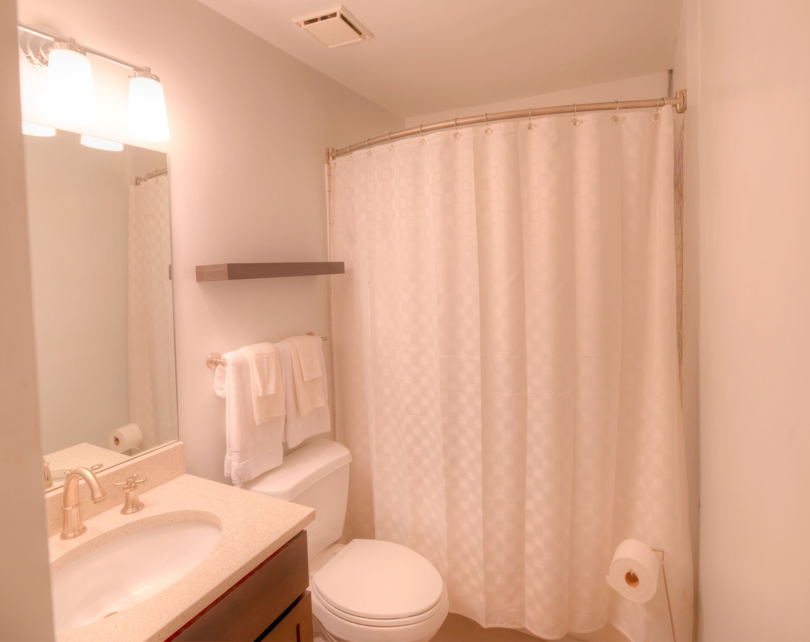 Combo bath-shower; we have soaps, hair dryer, towels, tp!