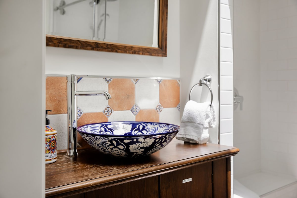Brand new second floor bathroom, antique vanity, taller sink