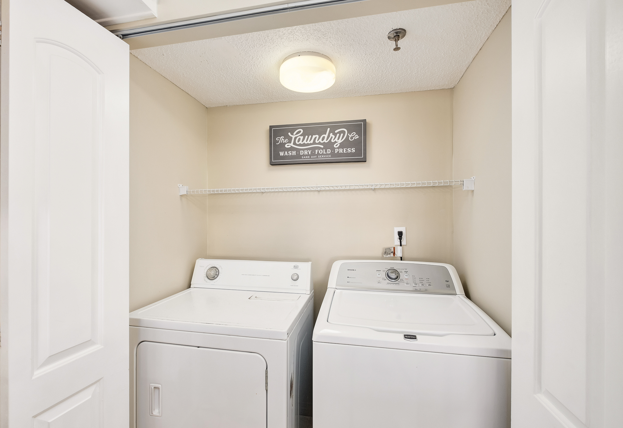 Large capacity washer and dryer. Take home a suitcase full of clean clothes.