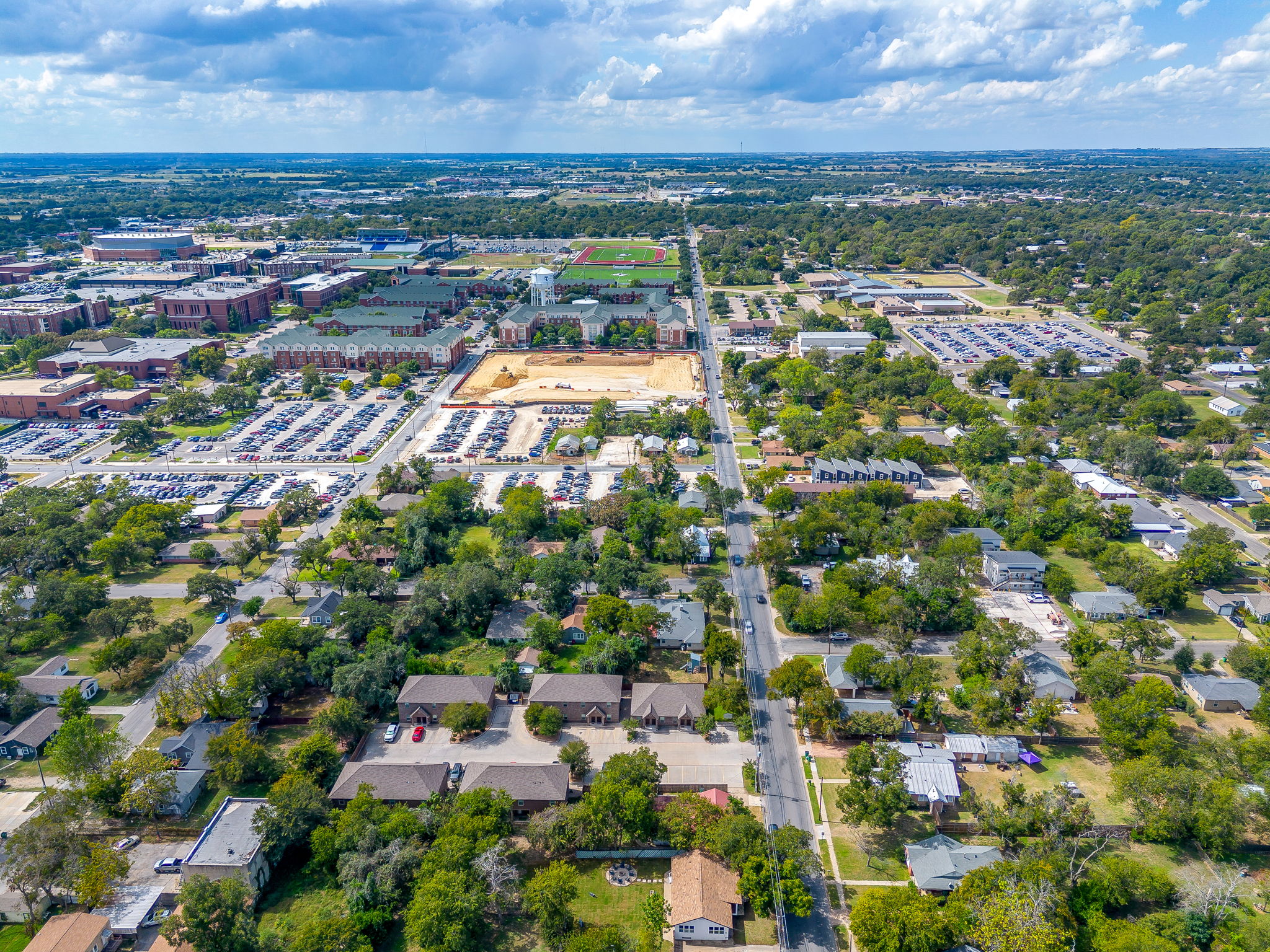 Aerial view of Stephenville shows proximity to campus and downtown