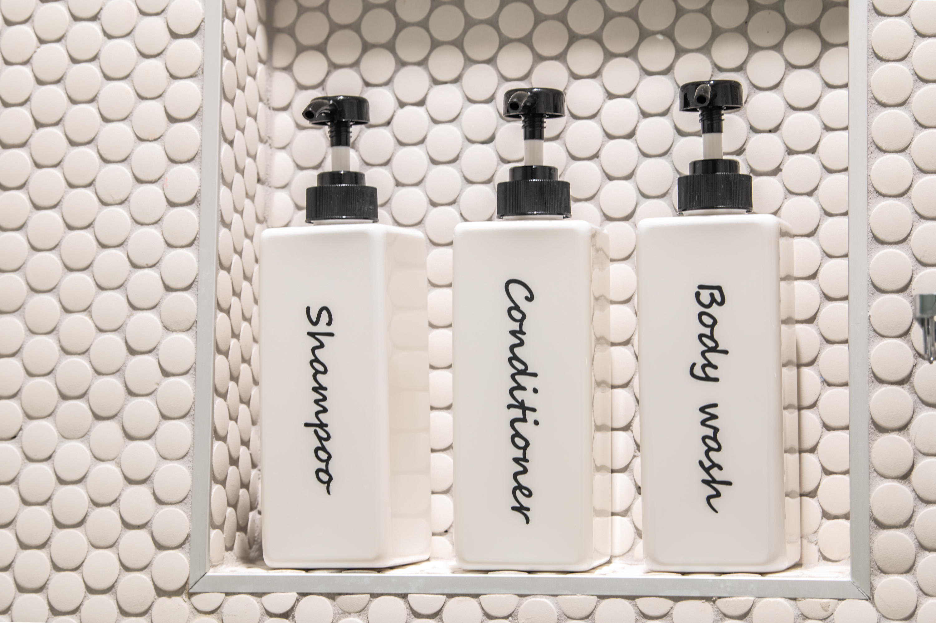 Complimentary shampoo, conditioner, and body wash provided