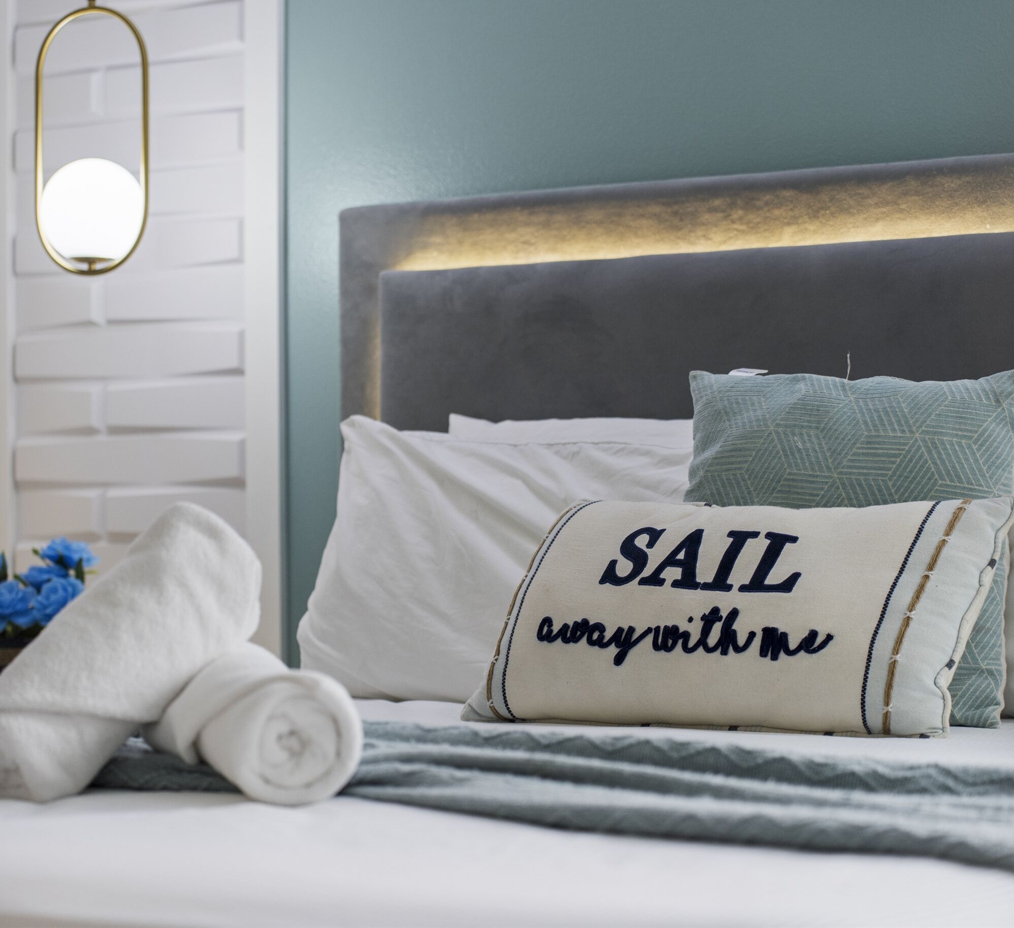 Lower Floor King Bedroom green sail room