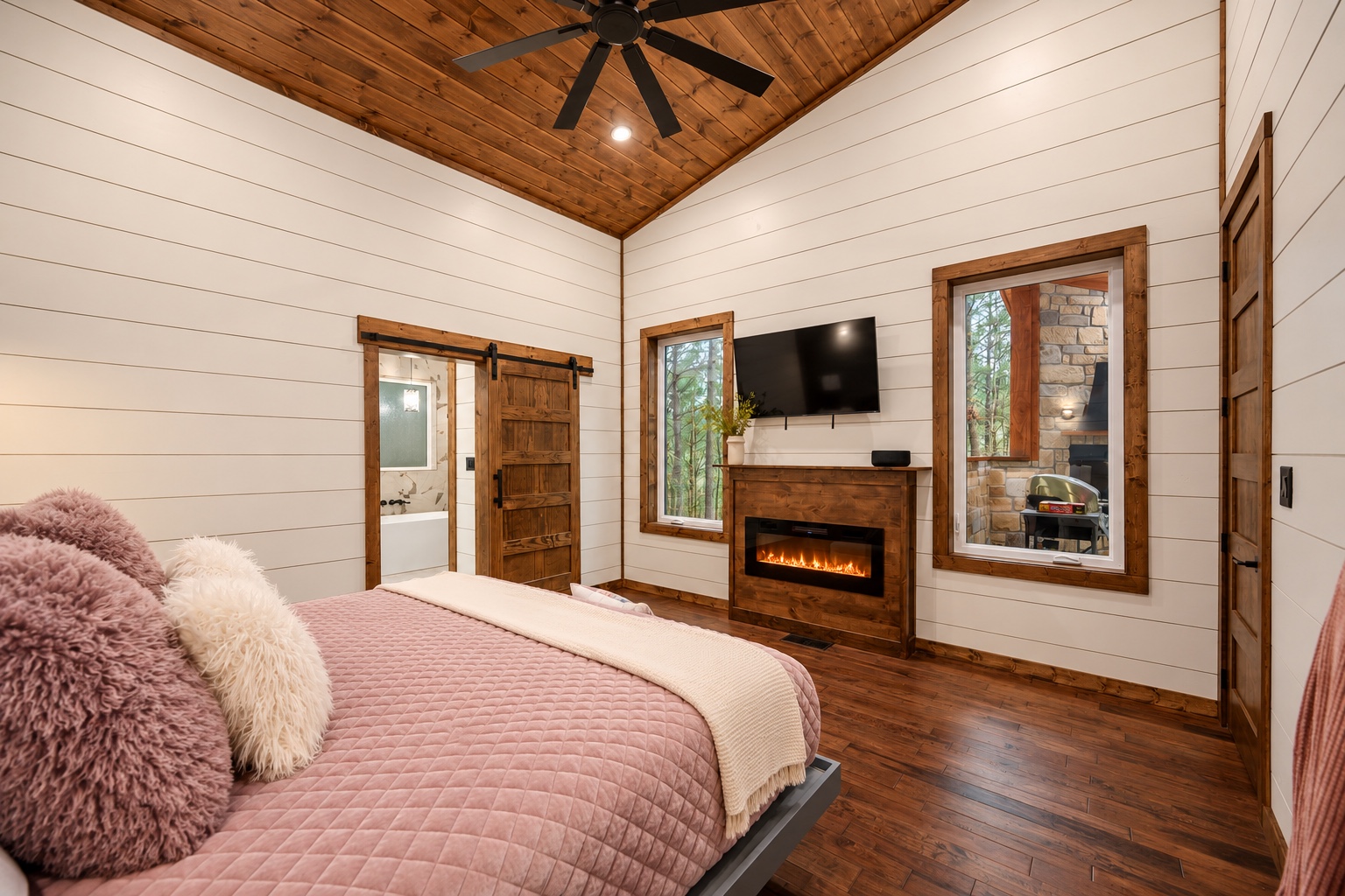 Wake slowly, then linger in bed beside the warmth of the fire.