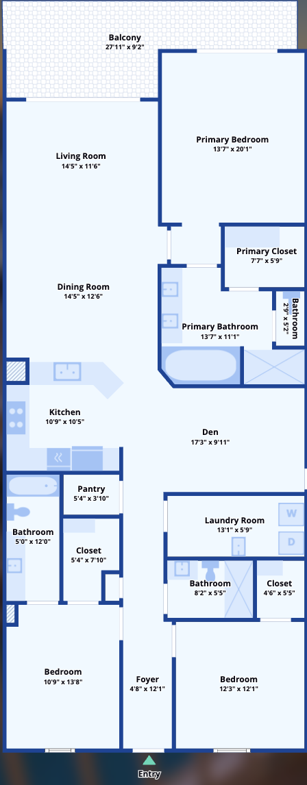 A spacious, easy-flow layout with an open living/dining area, large oceanfront balcony with comfy seat options & panoramic ocean views, private master and junior suites, 3 bedrooms, den, 3 baths, and in-unit laundry — perfect for a relaxing beach getaway.
