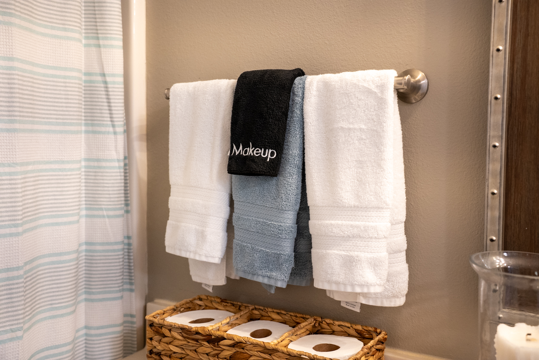 Makeup washcloth and towels provided