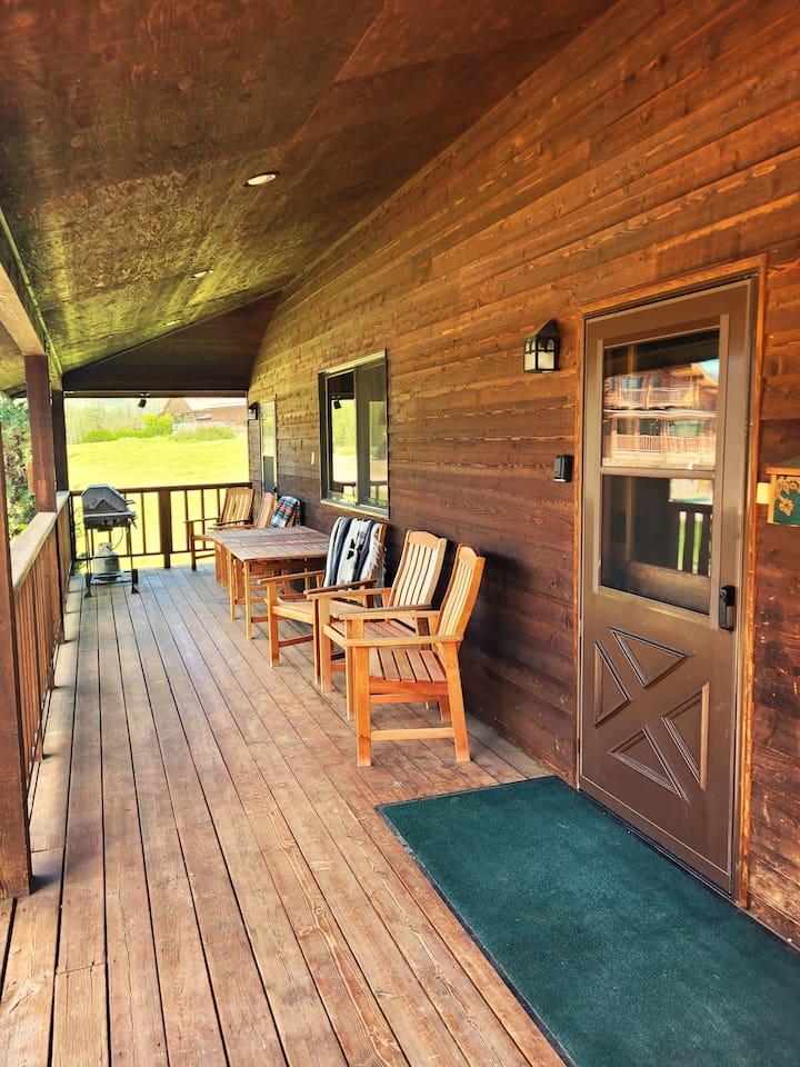 Grill and outdoor seating area