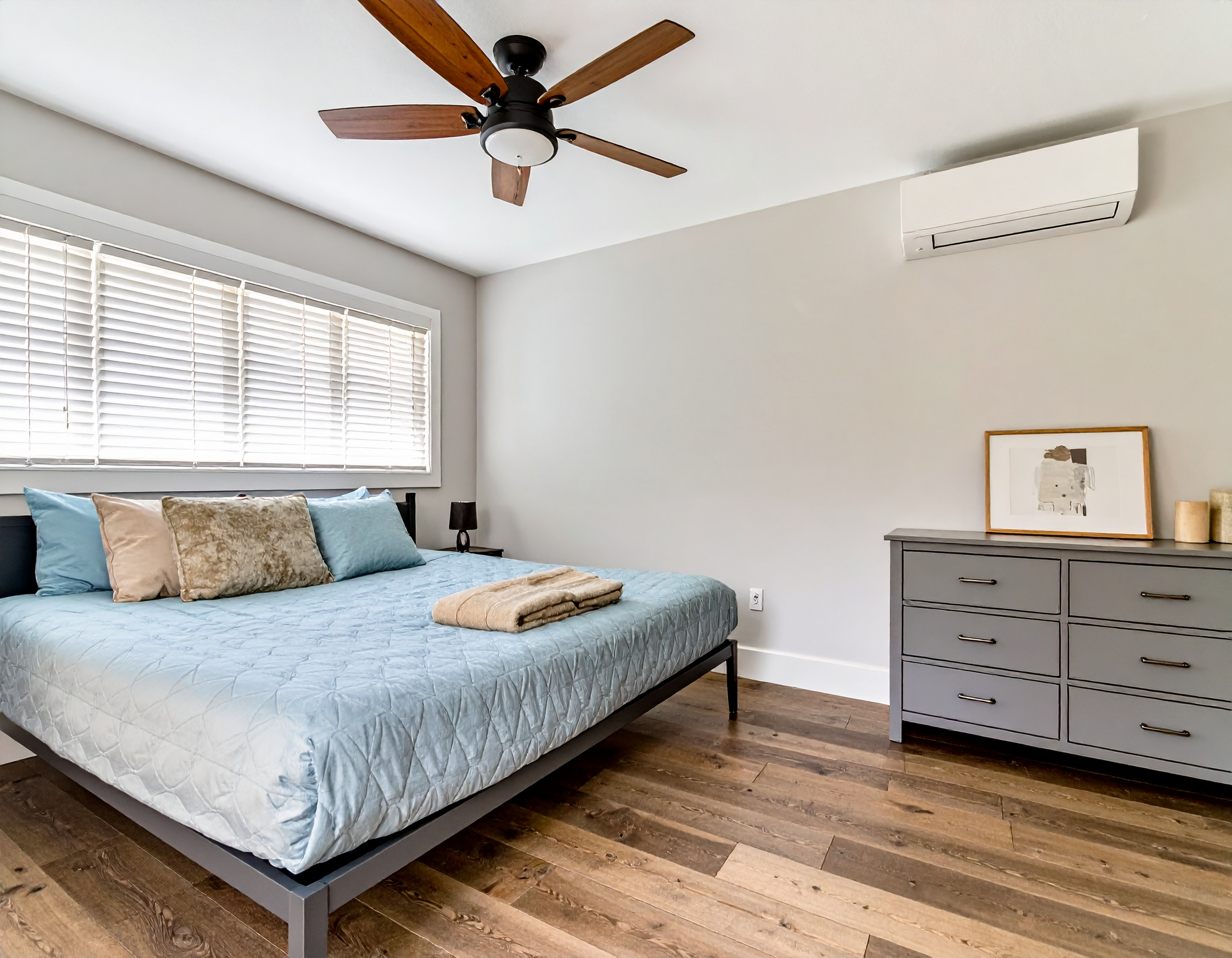 Master King Bedroom + Mini-Split AC | Representative Interior. Finishes and decor vary by Unit