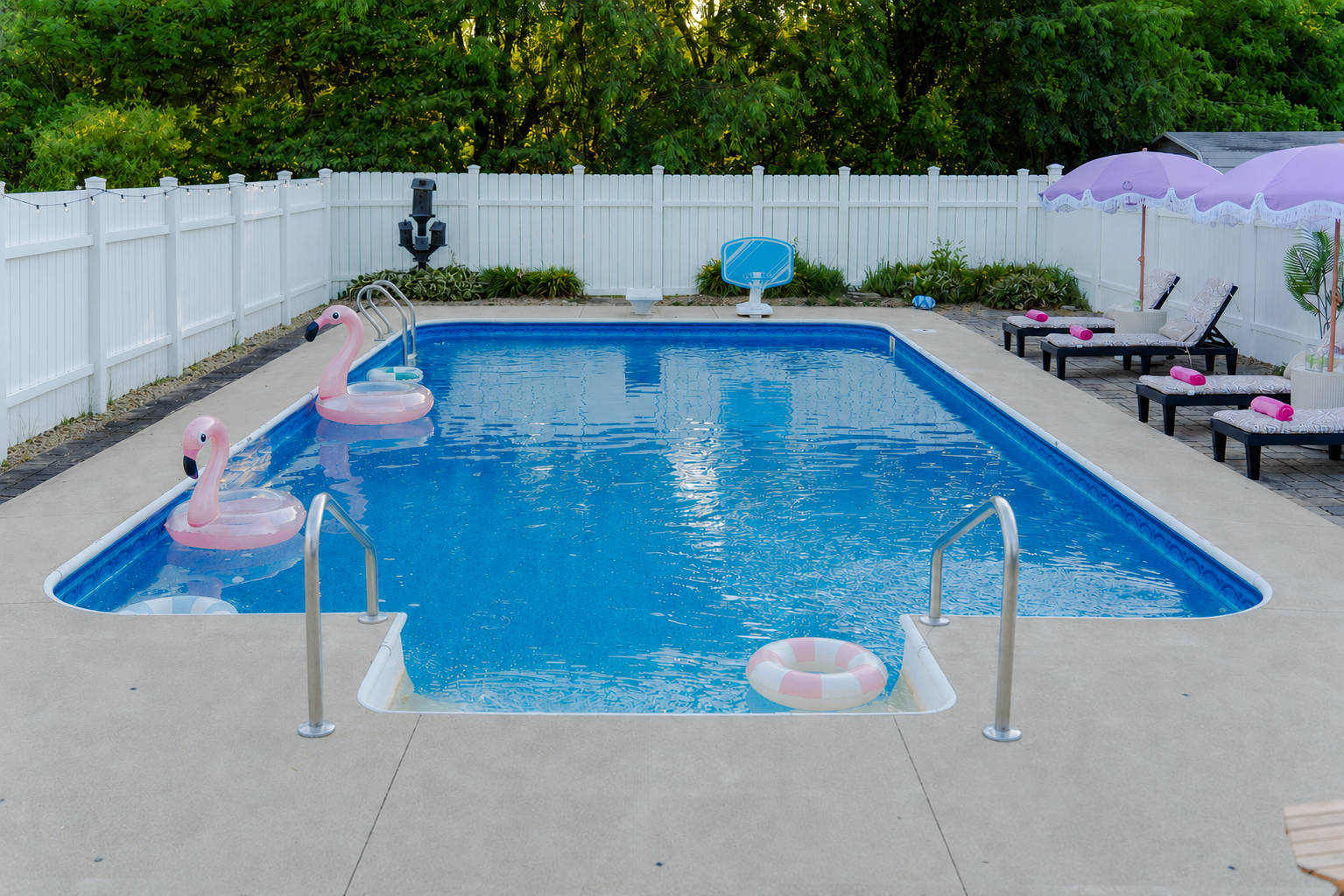 Spend your days poolside and your evenings under the stars in this inviting outdoor space.