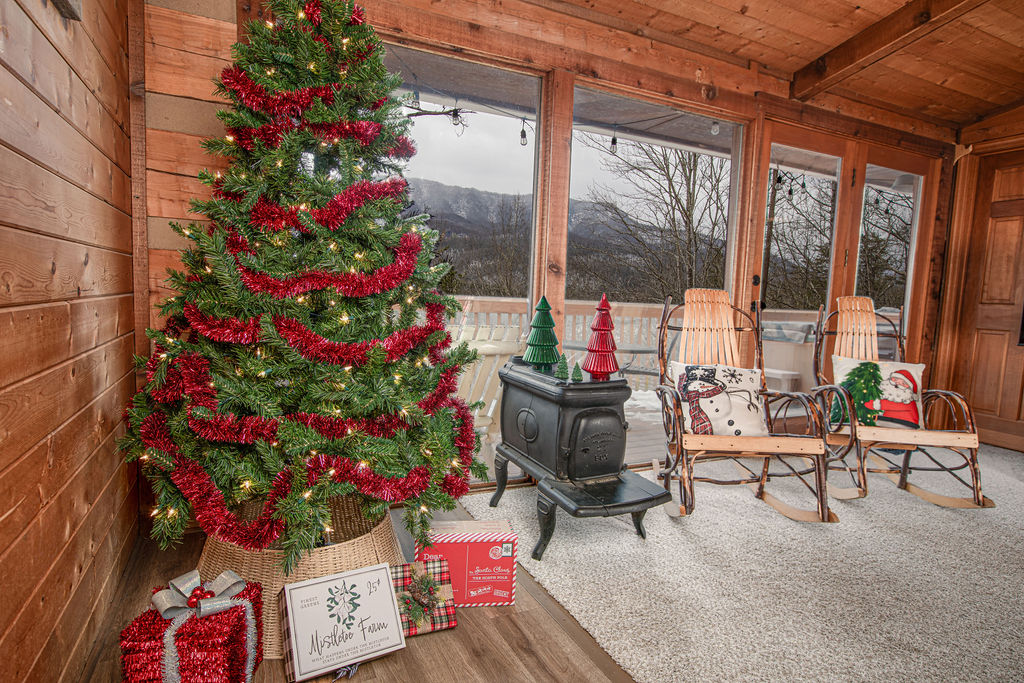 Charming holiday decor can be found throughout the cabin.