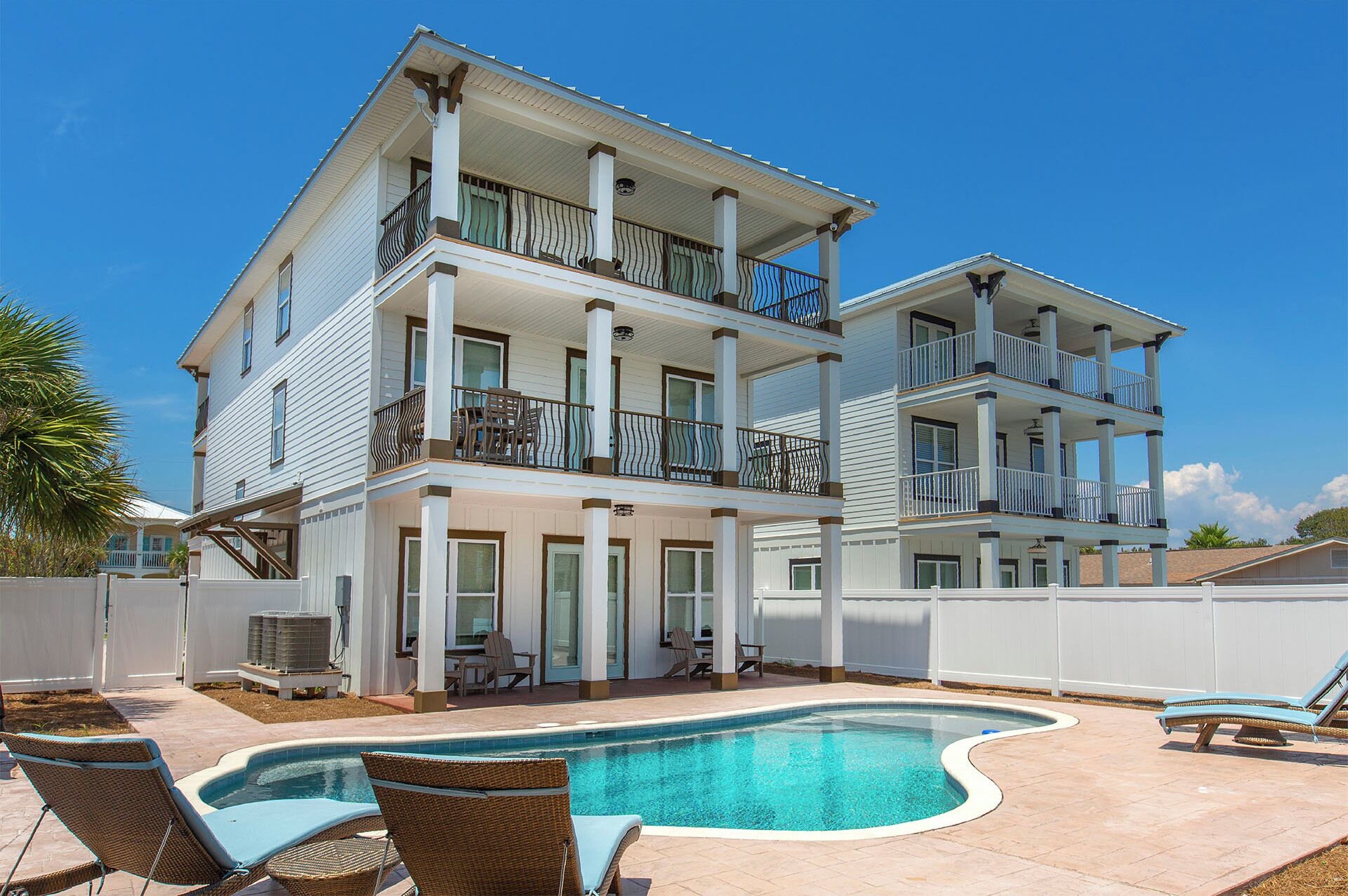 Balconies overlooking pool