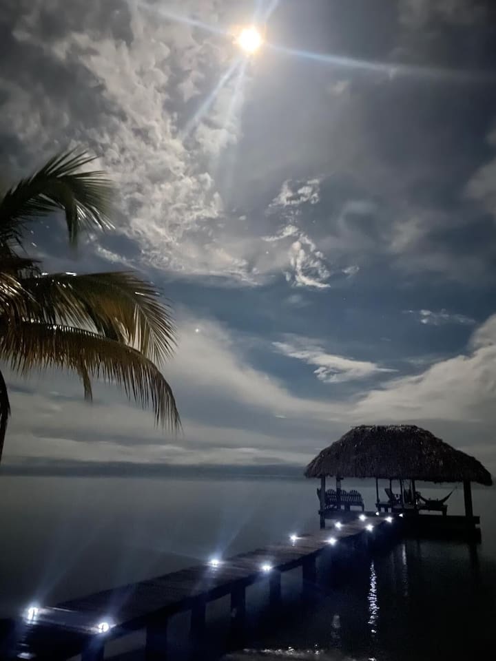 The private pier is very well lit at night.