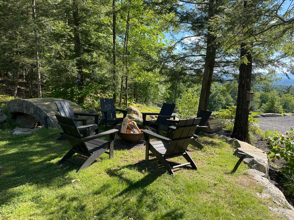 The pond fire pit in summer at Sunset Falls Estate &mdash; Berkshires