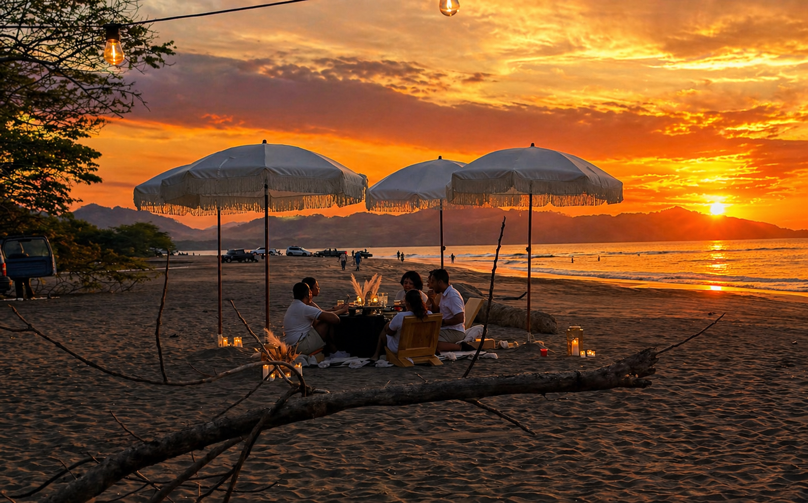 Romantic evening on beach dinning 