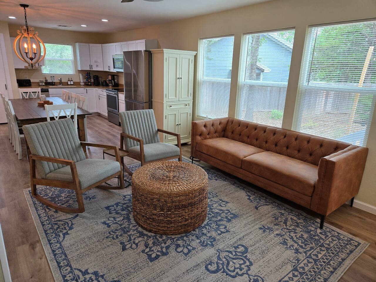 Living room adjacent to the kitchen.