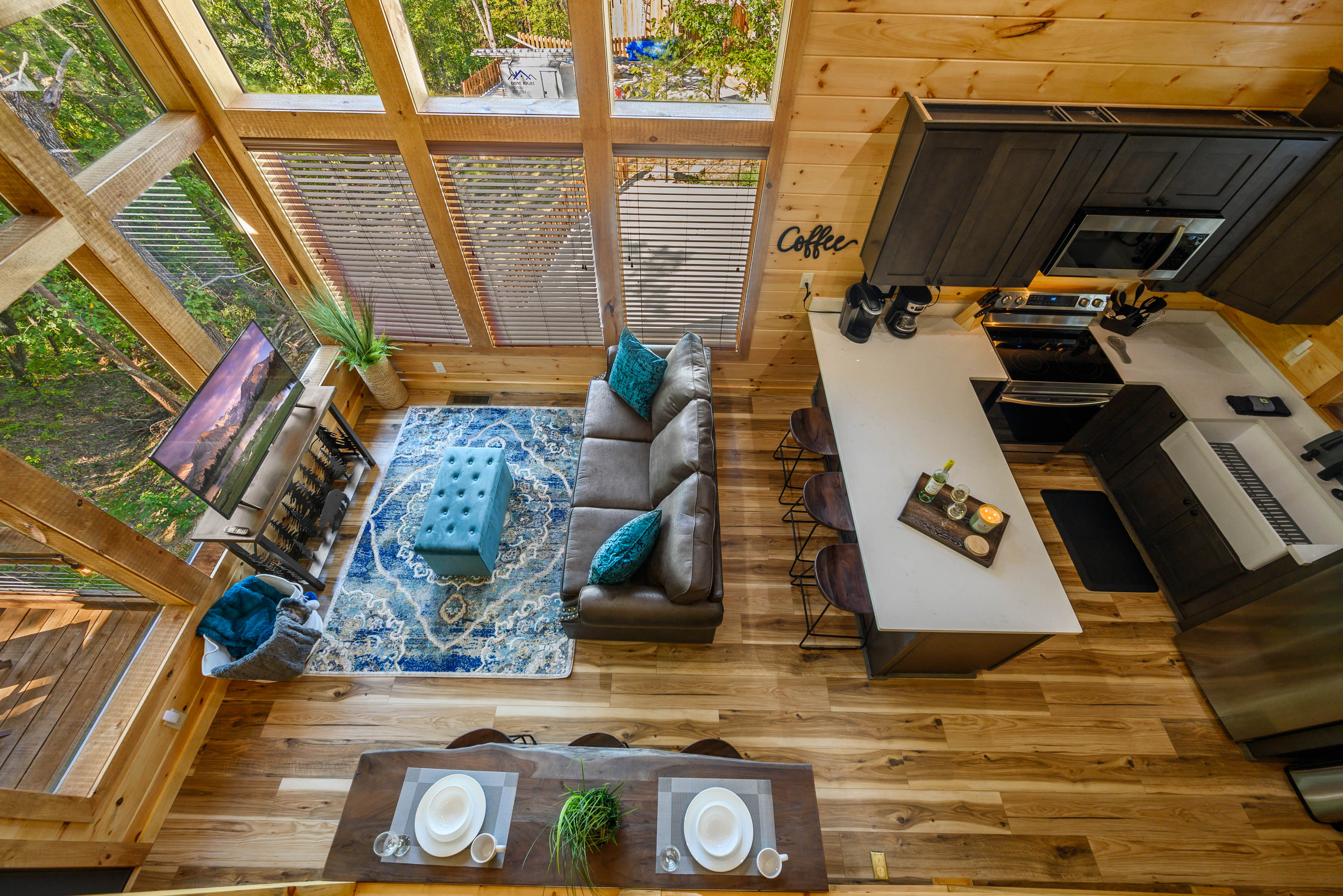 Juniper Cottage View from loft of kitchen and living room