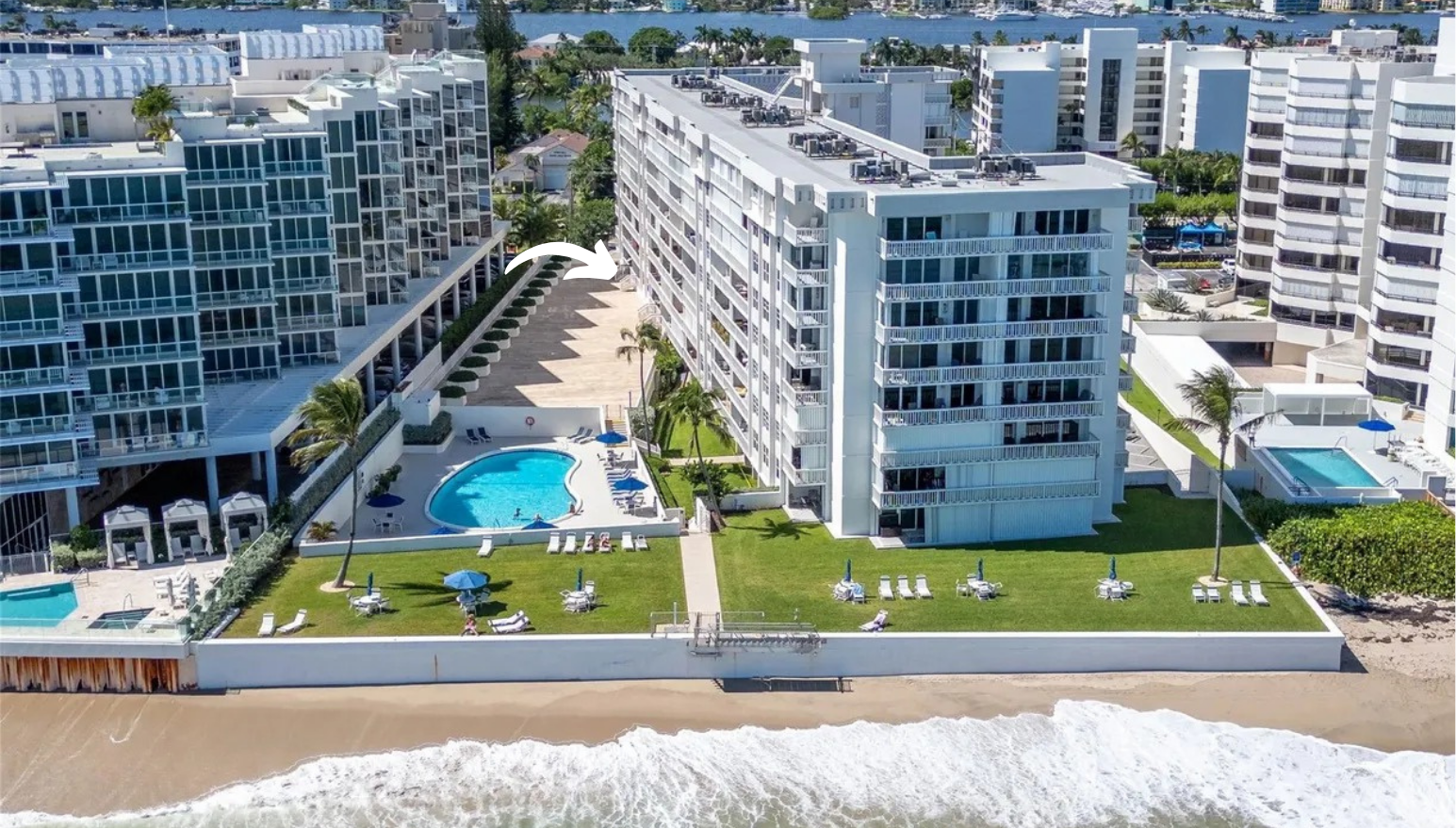 Walk out your door and you're at the pool in 30 seconds, the ocean in one minute. No elevator, no street crossing. Just go.