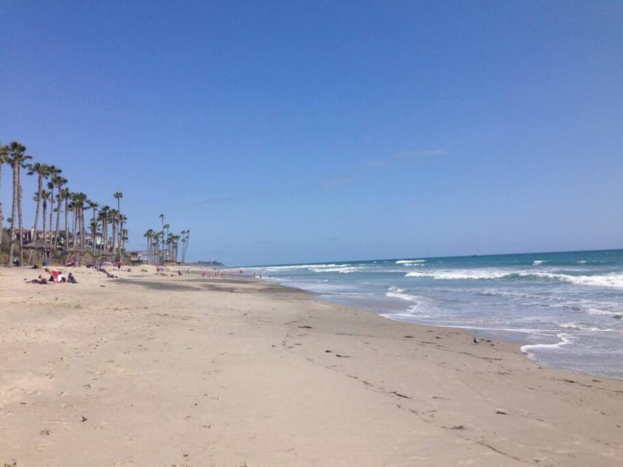 Here is a view of the San Clemente beach from the Pier.  This beach is a 5-minute walk (or 2-minute trolley ride) down the hill from the condo.  We include a wagon, cooler, boogie boards, beach chairs, beach towels and an umbrella for your use :)